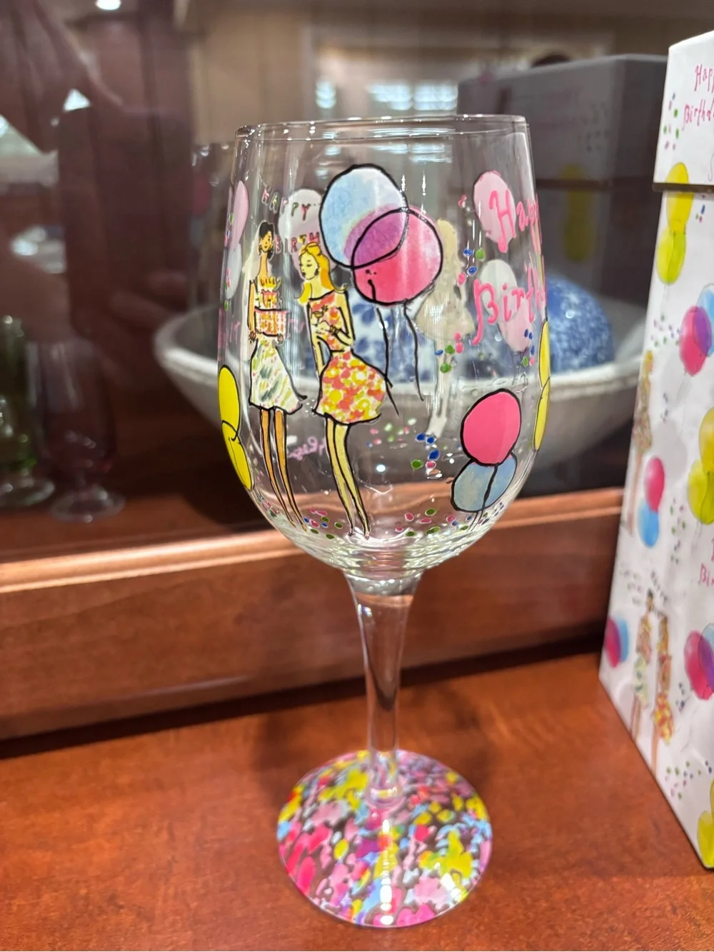 Lilly Pulitzer Pink, Yellow & Blue Hand-Painted Birthday Wine Glass